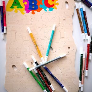 Jigsaw Puzzles, Alphabet Puzzle, Wooden Montessori Toys, Coloring,