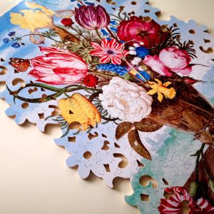 Boquet Of Flowers On The Ledge / Handcrafted Wooden Jigsaw Puzzle / Custom Border